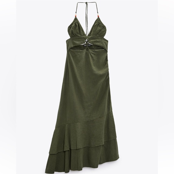 NWT Zara Green Linen Dress - Picture 2 of 4